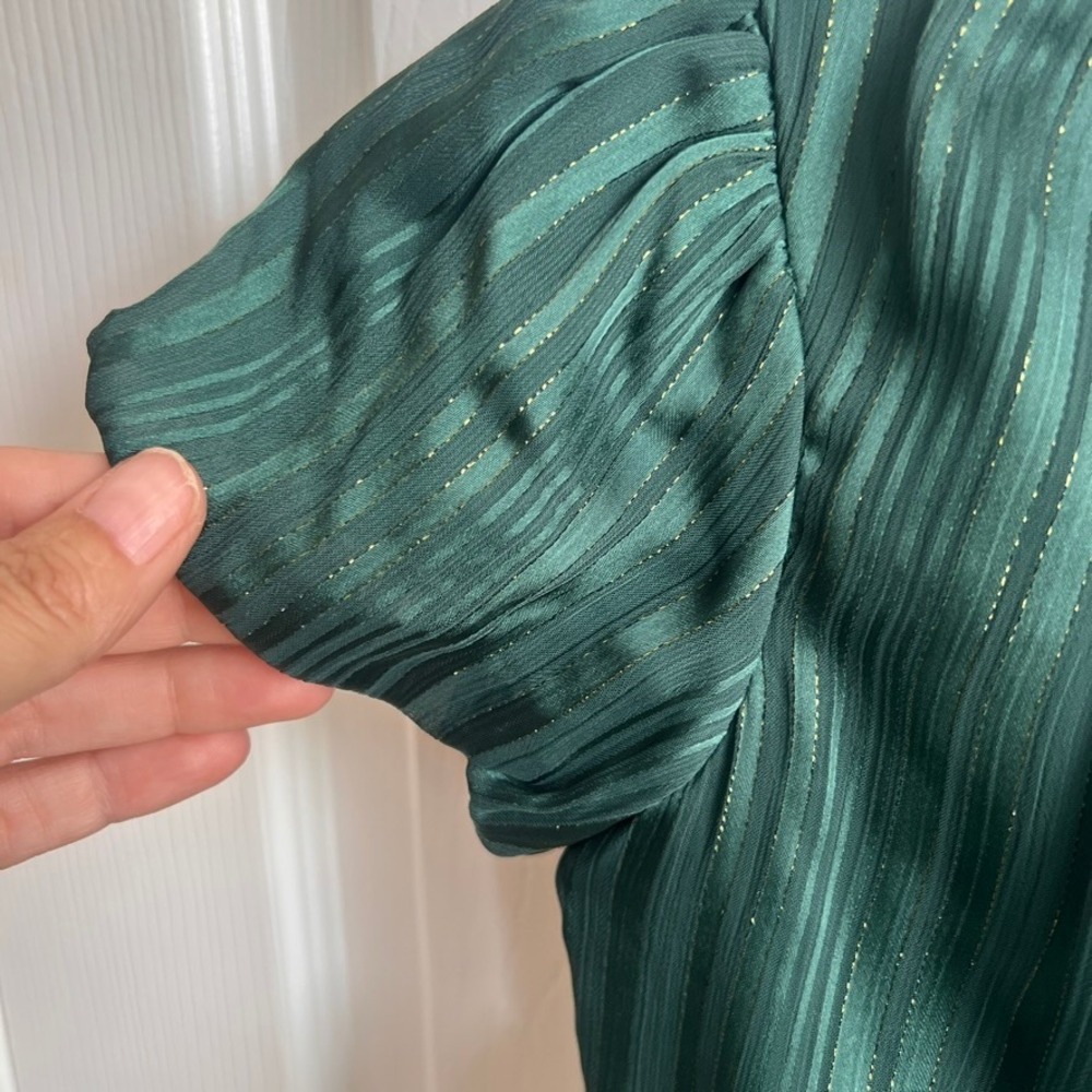 Cat &‎ Jack Girls' Dress Green Metallic Stripe Puff Sleeve Party Size 4T - Picture 7 of 8